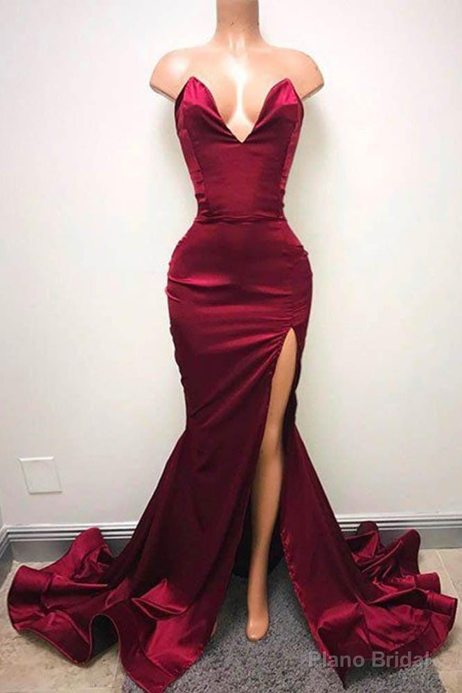 Sleeveless Sweetheart Front-Split Chic Sweep-Train Prom Party Gowns