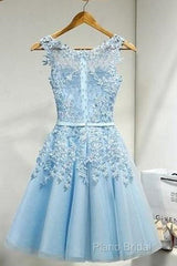 Sleeveless Tulle Homecoming Dresses Short Formal Prom Dresses With Lace Appliques
