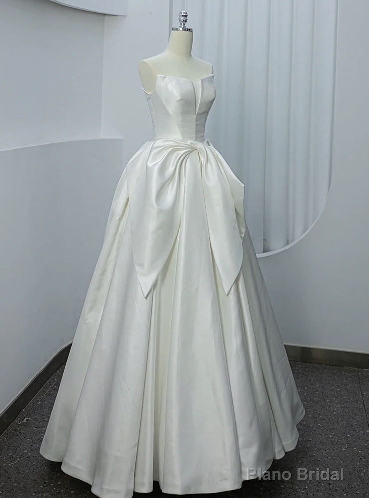 Sleeveless White Satin Strapless Wedding Dress Main image