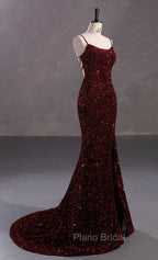 Slim Burgundy Shimmery Open Back Formal Formal Prom Evening Dresses