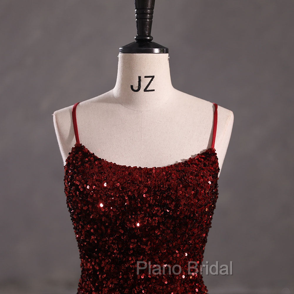 Slim Burgundy Shimmery Open Back Formal Formal Prom Evening Dresses