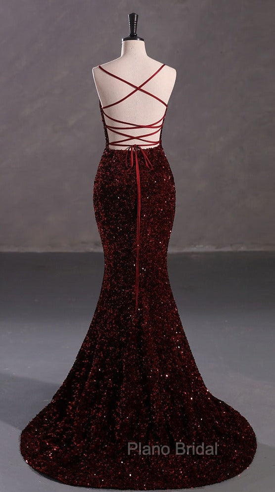 Slim Burgundy Shimmery Open Back Formal Formal Prom Evening Dresses
