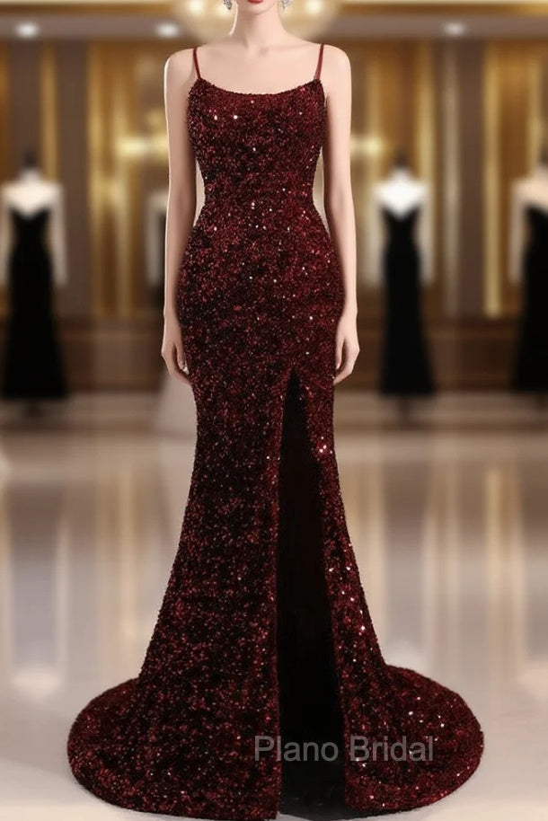Slim Burgundy Shimmery Open Back Formal Formal Prom Evening Dresses