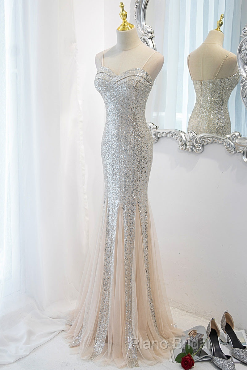 Sliver Sequins Mermaid Straps Long Formal Gown Formal Prom Dresses, Long Party Dresses Formal Dresses Secondary image