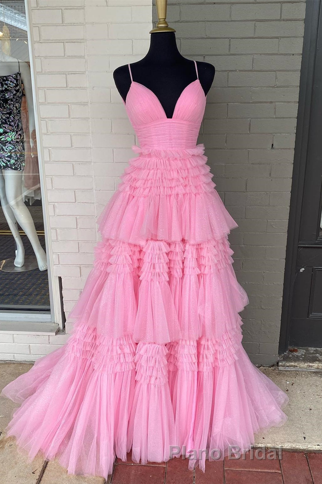 Princess Pink Tiered Layers Tulle Long Formal Gown Secondary image