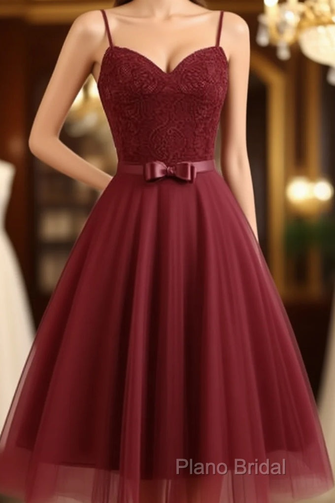 Spaghetti Lace Bow Swing Dresses, Tulle Homecoming Dresses Main image