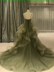 Spaghetti Strap Green A Line Long Formal Prom Dress Formal Evening Gown Party Dress