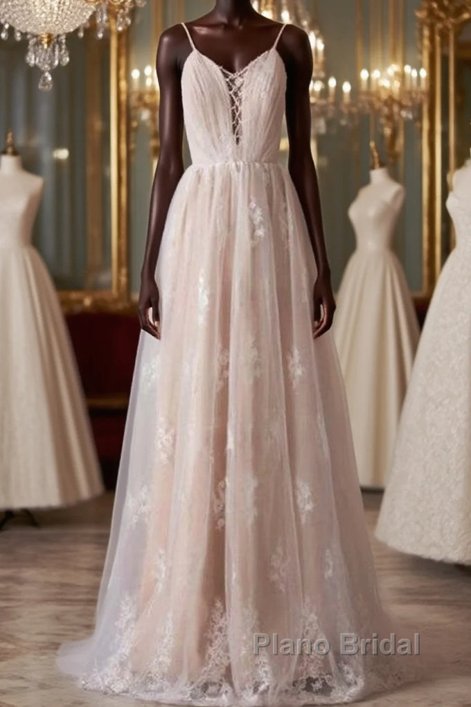 Spaghetti Strap Ruffle Lace A-line Wedding Dress Main image