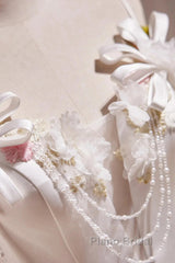 Spaghetti Strap Satin White Floral Short Formal Prom Dresses