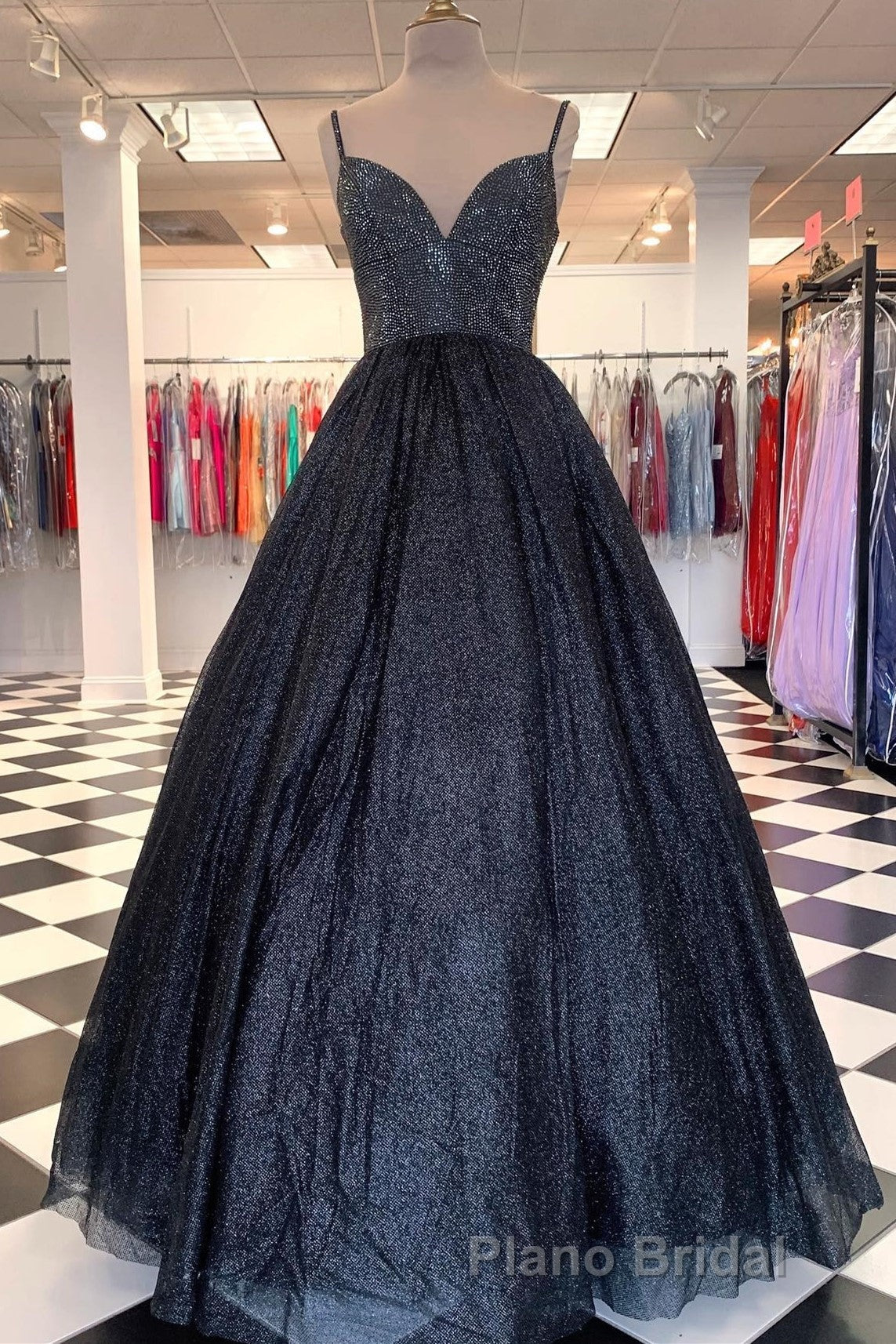 Spaghetti Straps A-line Red Shiny Formal Prom Gown,Long Formal Prom Dresses