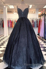 Spaghetti Straps A-line Red Shiny Formal Prom Gown,Long Formal Prom Dresses