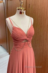 Spaghetti-Straps Chiffon Sweetheart Sleeveless A-Line Formal Prom Dresses