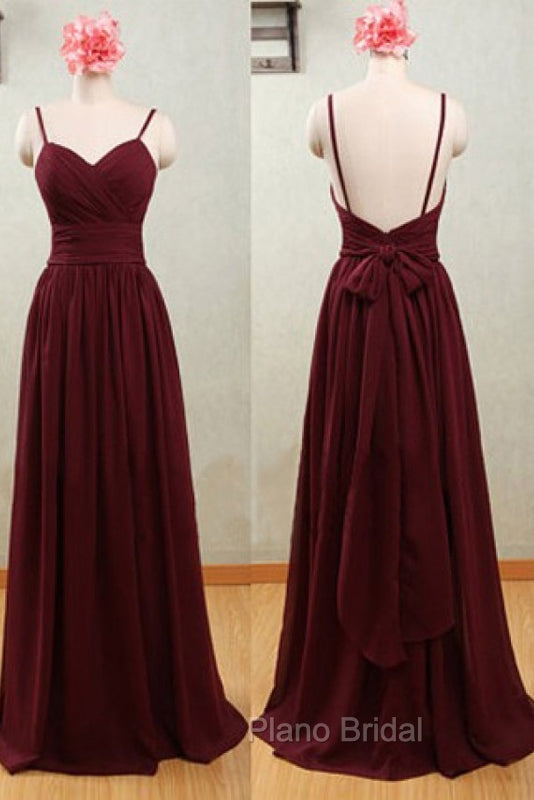 Spaghetti Straps Claret Chiffon Sweetheart Open Back Bridesmaid Dresses Secondary image