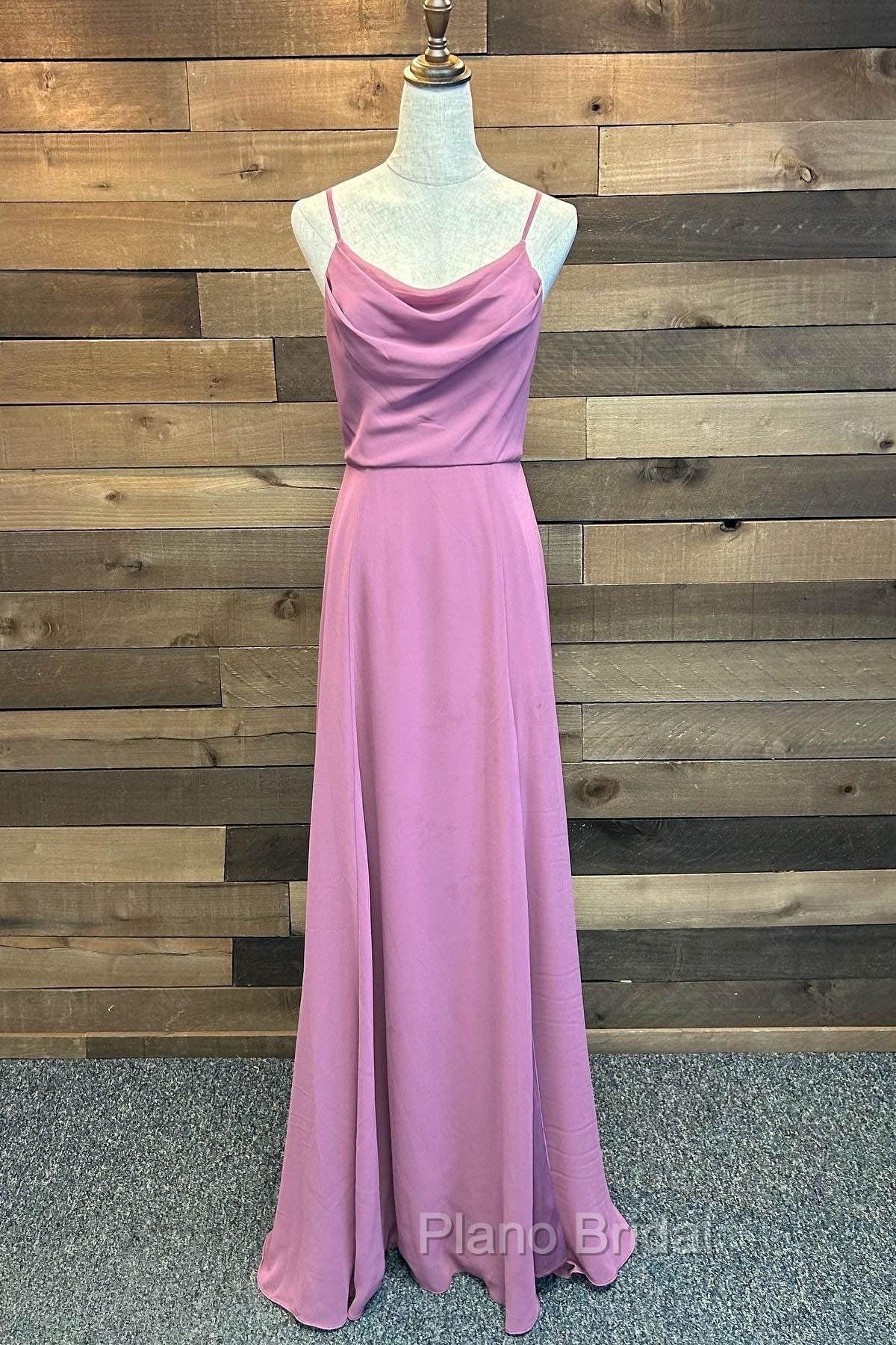 Spaghetti Straps Cowl Neck Chiffon Long Bridesmaid Dresses