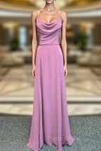 Spaghetti Straps Cowl Neck Chiffon Long Bridesmaid Dresses