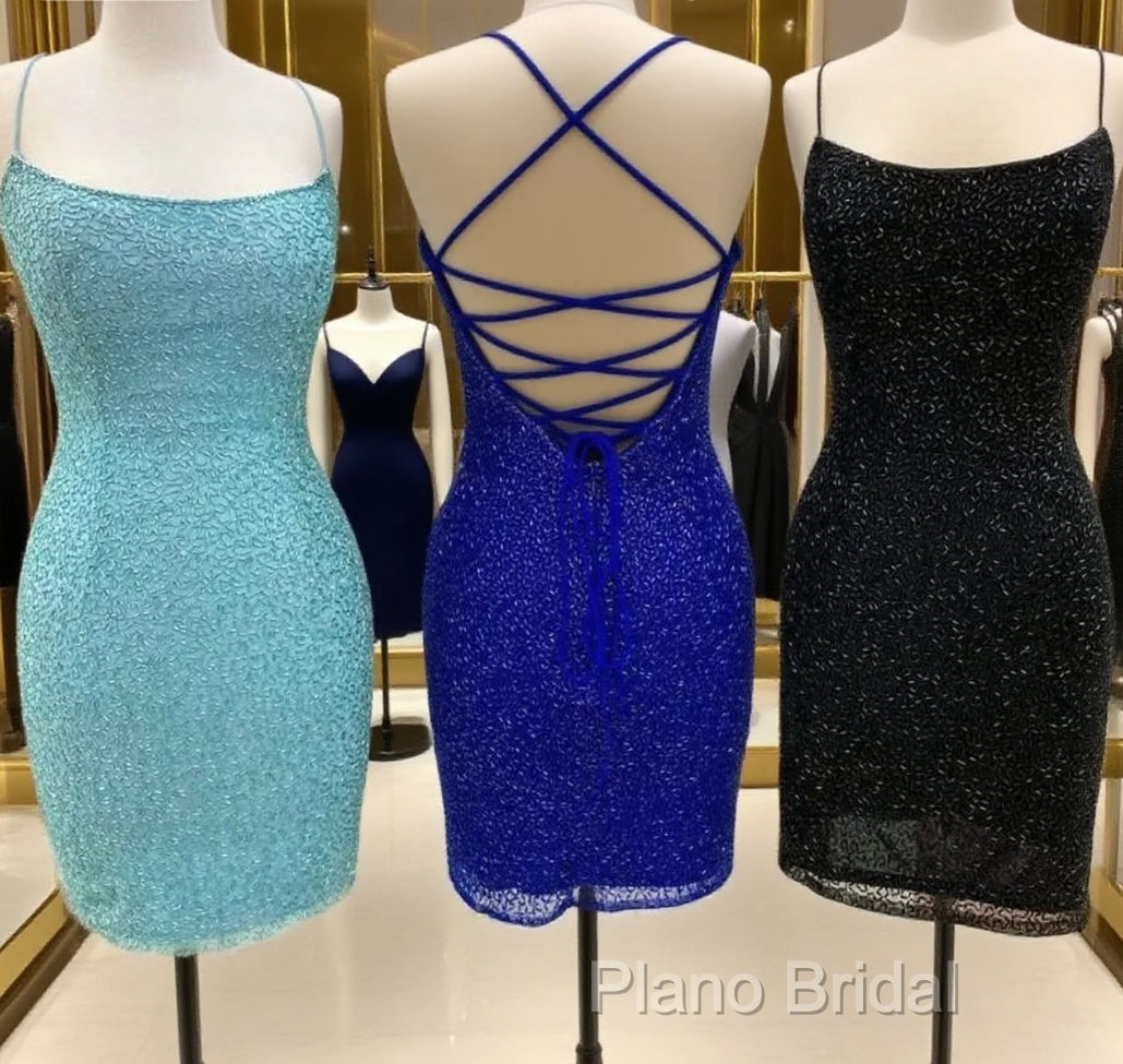 Spaghetti Straps Homecoming Dresses With Criss Cross Back