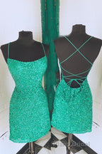 Spaghetti Straps Hot Pink Bodycon Mini Dresses,Graduation Dresses