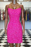 Spaghetti Straps Hot Pink Bodycon Mini Dresses,Graduation Dresses