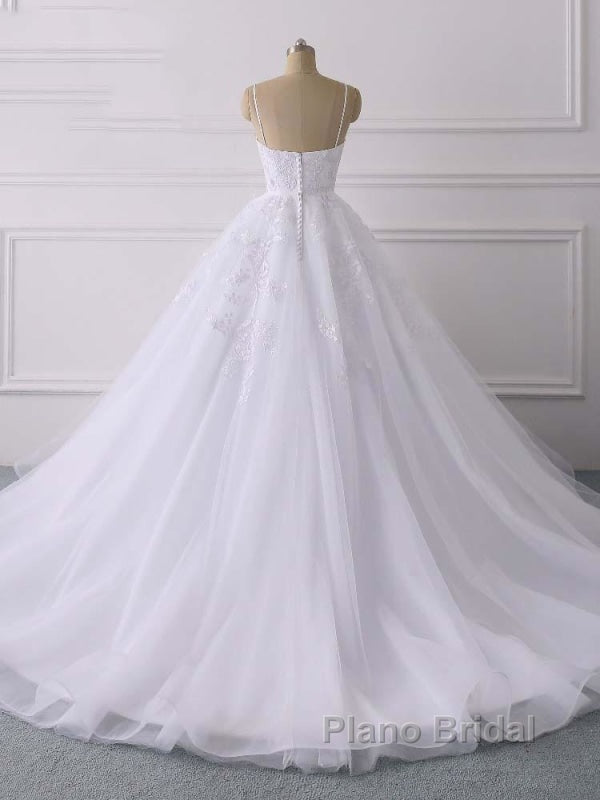 Spaghetti Straps Lace Tulle Ruffles Wedding Dresses