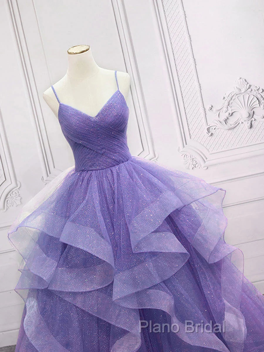 Spaghetti Straps Light Purple Long Formal Prom Dresses A Line Layered Birthday Party Dresses Secondary image