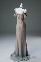 Spaghetti Straps Mermaid Beading Satin Long Formal Prom Dresses Rhinestone Formal Evening Dresses