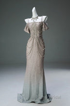 Spaghetti Straps Mermaid Beading Satin Long Formal Prom Dresses Rhinestone Formal Evening Dresses