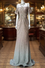 Spaghetti Straps Mermaid Beading Satin Long Formal Prom Dresses Rhinestone Formal Evening Dresses