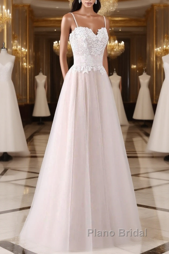Spaghetti Straps Pink A-Line Floor Length Wedding Dresses Main image