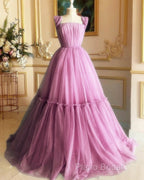 Spaghetti Straps Pleated Tulle Ruffles Ball Gown
