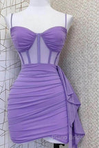 Spaghetti Straps Pleats Cute Homecoming Dresses Mini Party Dresses