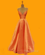 Spaghetti Straps Formal Prom Dresses Long Satin V Neck