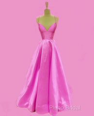 Spaghetti Straps Formal Prom Dresses Long Satin V Neck