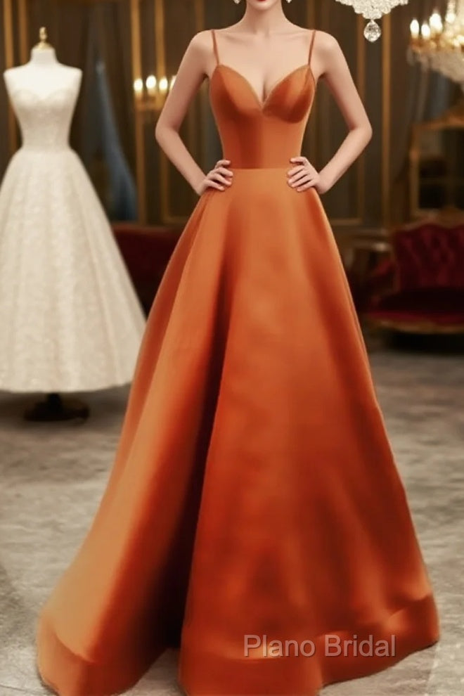 Spaghetti Straps Formal Prom Dresses Long Satin V Neck Main image