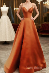 Spaghetti Straps Formal Prom Dresses Long Satin V Neck