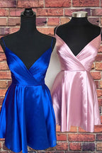 Spaghetti Straps Satin Homecoming Dresses,Mini Formal Prom Dresses