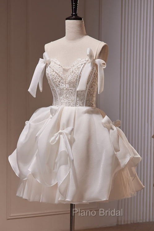 Spaghetti Straps Short Formal Prom Dresses with Lace, Homecoming Gown with Bowknot Secondary image