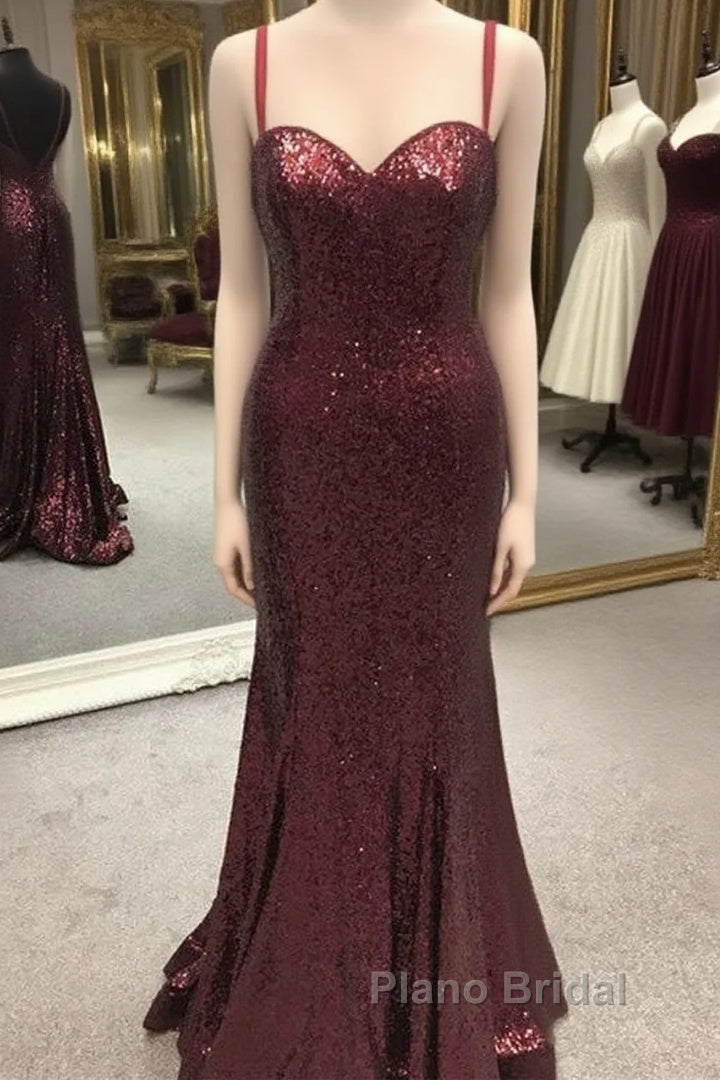 Spaghetti Straps Sweetheart Mermaid Sequins Formal Prom Dresses Main image