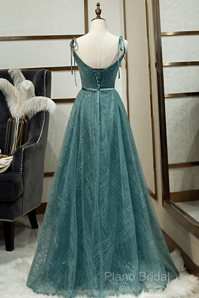 Spaghetti Straps Tulle Modest A Line Formal Dresses Long Formal Prom Dresses Secondary image