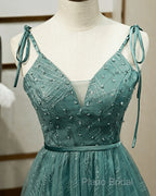 Spaghetti Straps Tulle Modest A Line Formal Dresses Long Formal Prom Dresses