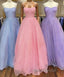 Spaghetti Straps Tulle Purple Bling Bling A Line Formal Prom Dresses