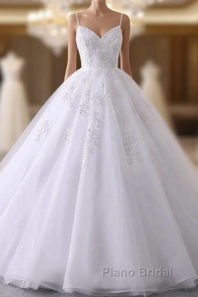 Spaghetti-Straps V-Neck Wedding Dresses With Lace Appliques