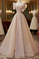 Sparkle A Line Square Neckline Sequin Pink Long Formal Prom Dresses