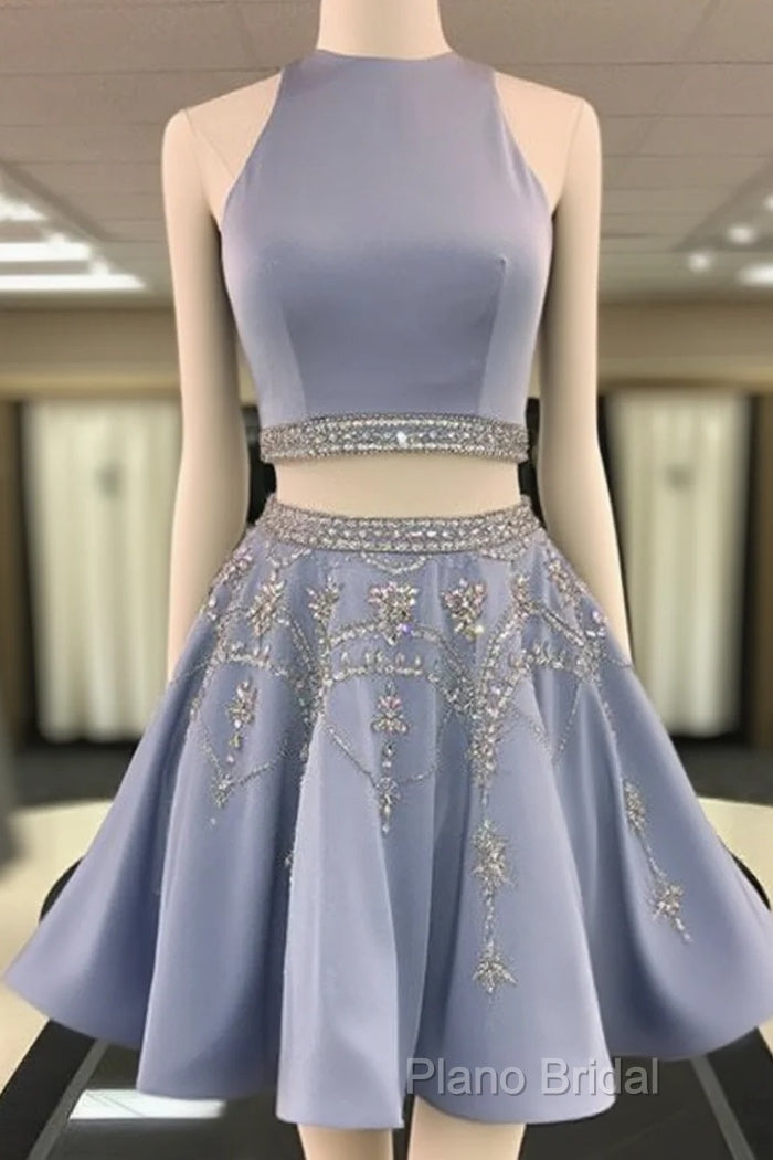 Sparkle Blue Two Pieces Beads Sequin Short Formal Prom Homecoming Dresses Main image