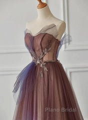 Sparkle Purple Beading Ruffles Tulle Formal Prom Dresses