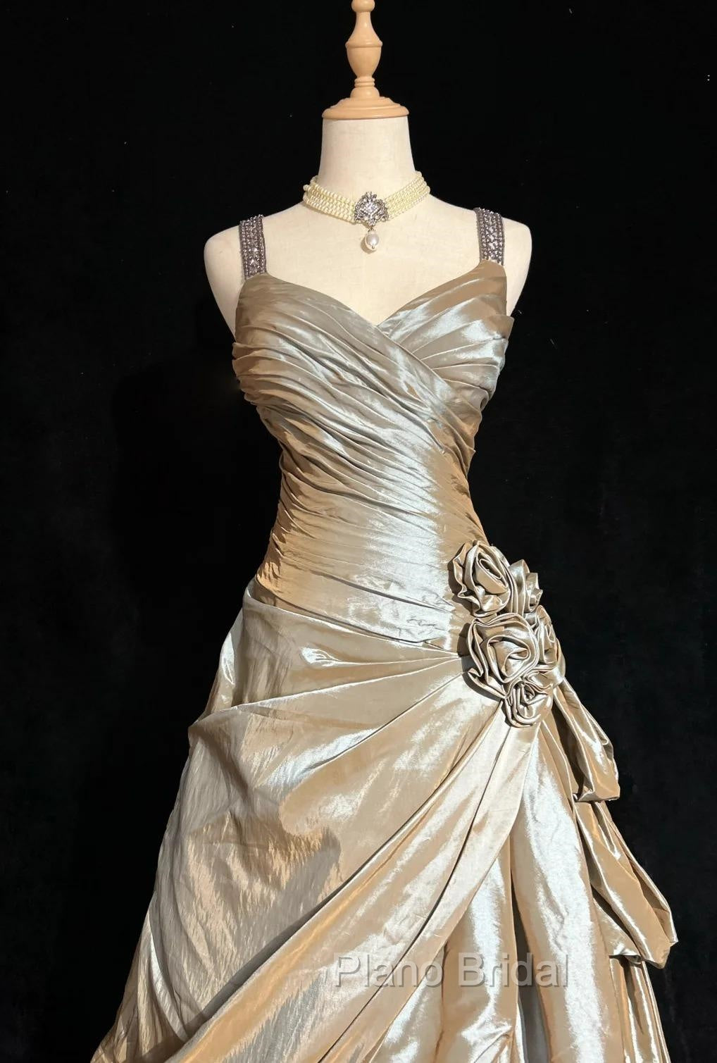 Sparkling A-Line V-Neck Satin Backless Long Formal Prom Dresses Formal Evening Dresses Graduation Formal Prom Dresses Secondary image