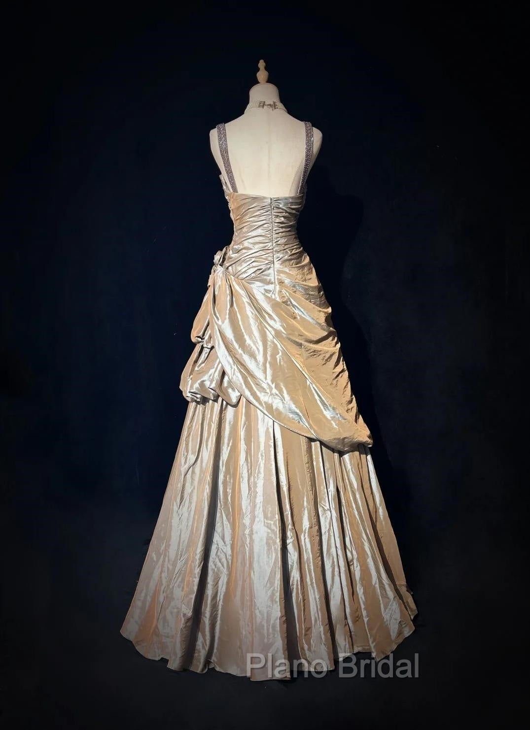 Sparkling A-Line V-Neck Satin Backless Long Formal Prom Dresses Formal Evening Dresses Graduation Formal Prom Dresses