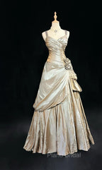 Sparkling A-Line V-Neck Satin Backless Long Formal Prom Dresses Formal Evening Dresses Graduation Formal Prom Dresses