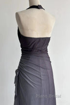 Sparkling Gradient Dark Gray Halter Neck Ruffle Sheath Formal Prom Dresses Birthday Dresses