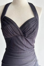 Sparkling Gradient Dark Gray Halter Neck Ruffle Sheath Formal Prom Dresses Birthday Dresses