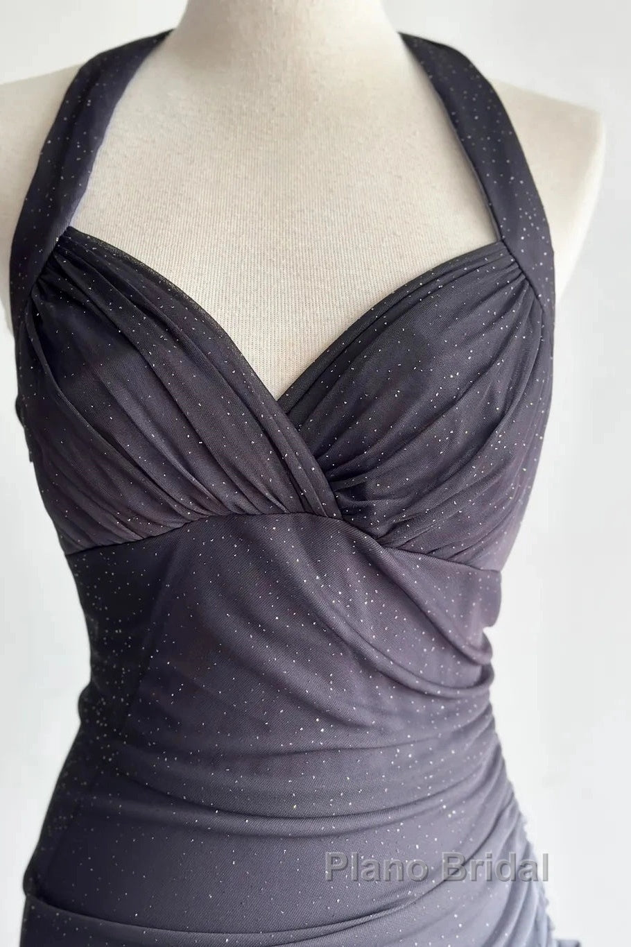 Sparkling Gradient Dark Gray Halter Neck Ruffle Sheath Formal Prom Dresses Birthday Dresses